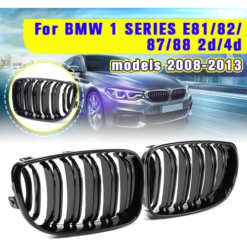 2Pcs Front Bumper Kidney Grilles For BMW E81 E82 E87 E88 118i 125i 1 Series 2007-2013 Gloss Matt Black M 2 Slat Line Car Styling