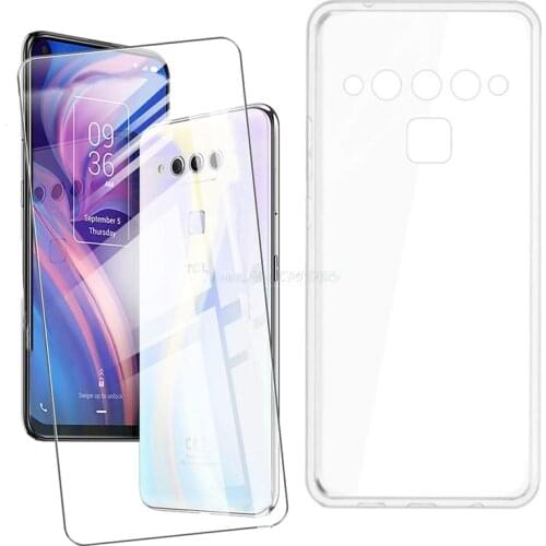 2-in-1 Glass+ Transparent Phone Case For TCL Plex T780H Back Cover Soft Black TPU Case with Tempered Glass For TCL Plex Vidrio