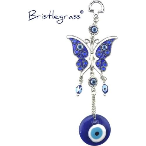 BRISTLEGRASS Turkish Blue Evil Eye Butterfly 65mm Amulet Lucky Charm Car Wall Hanging Pendant Pendulum Blessing Protection Decor