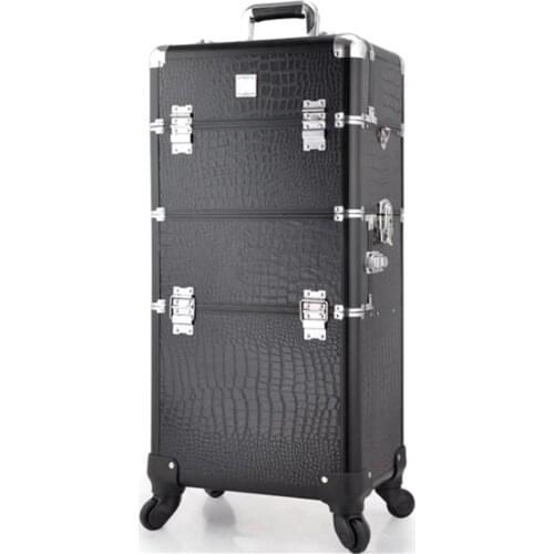 Dual use cosmetic profession travel trolley makeup box beauty case professional large Luggage suitcase Bag makeup Aluminum frame