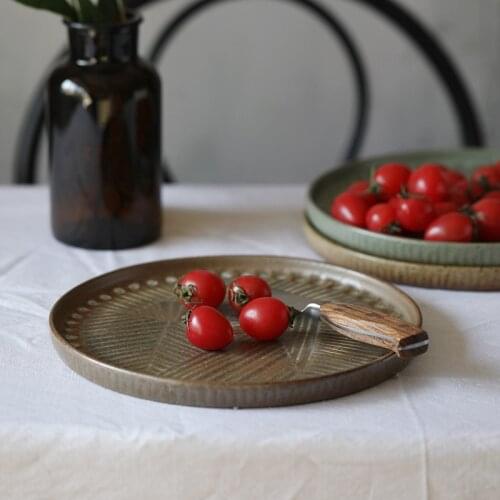 Household Round Tray Steak Plate Handmade Pasta Dumpling Ceramic Dinner Plate