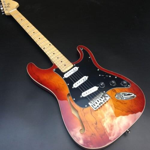 High quality 6 string electric guitar, map wood grain veneer, mid-air core F air electric guitar, maple neck, free shipping