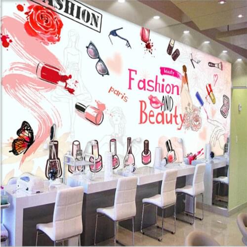 European and American Cosmetics Nail Shop Wall Paper 3D Beauty Salon Makeup Store Nail Studio Background Mural Wallpaper 3D