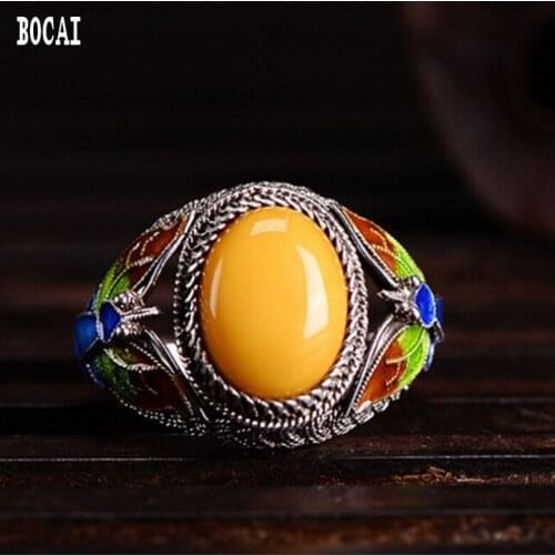 Filigree inlaid enamel point green 925 silver beeswax ring ladies vintage ring handmade