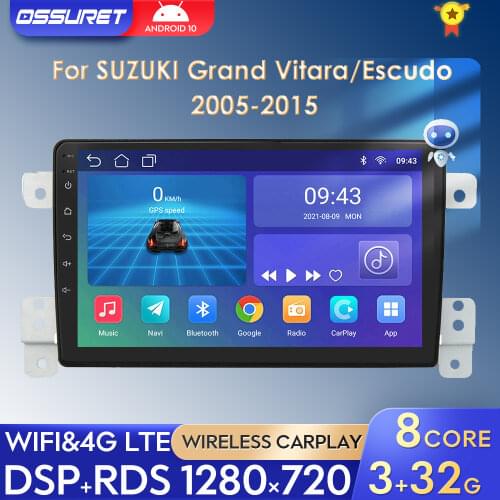 8"9"Android 10 Head Unit For SUZUKI GRAND VITARA/Escudo 2005-2015 Car Radio Audio GPS Multimedia Player Stereo 2DIN DAB+ DVR FM