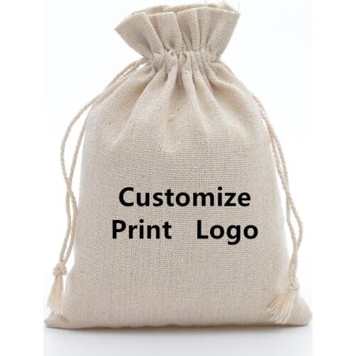 Customized logo Cotton Drawstring Sack Bags 10x15cm Wedding Bomboniera Christmas Gift Packaging Bags for DIY Craft 500pcs