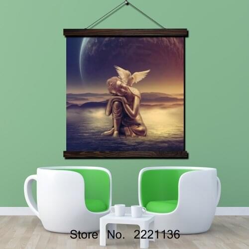 Golden Buhha White pigeon HD Print Scroll Paintings Wall Art Printed Hanging Framed Canvas Painting Modern Home Decoration