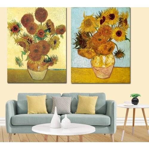 Famous Vincent Van Gogh Golden Sunflower Poster Print Floral Vase Oil Painting Canvas Art Modern Wall Picture for Living Room