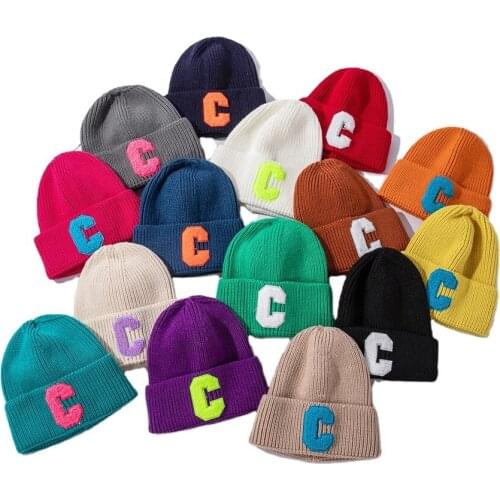 KENSHELLEY 2021 High Quality Winter C Embroidery Logo Solid Color Beanie Wholesale Unisex Soft Warm Knitted Beanie Hats