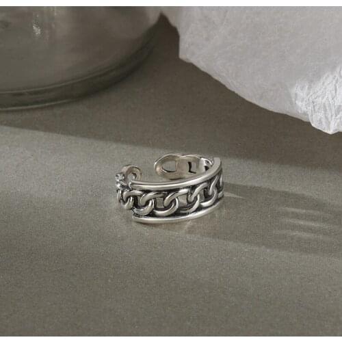 Vintage 100% S925 Sterling Silver Chain Rings For Women Fine Jewelry, Retro Punk Adjustable Ring Female Party Silver 925 Bijoux
