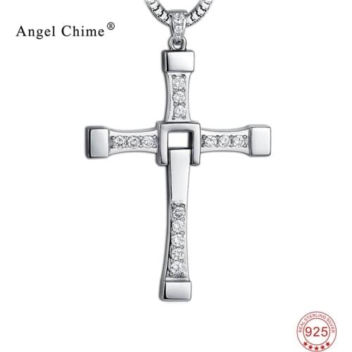 925 Sterling Silver Cross Necklace Fast and Furious Jewelry Cubic Zirconia Christmas Necklaces Best Gifts GNX8781