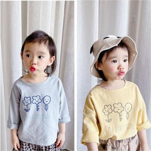 Spring 2021 Cute Children Cartoon T-shirts Boys Girls Cotton Long Sleeve Casual Tee For Kids Clothing