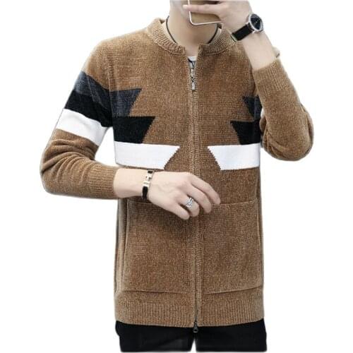 Mens Winter Sweater，Autumn/Winter, Mens Cardigan Sweater, Zippered Door Guard, Crew Neck, Pocket Trim, Four Colors,Casual Knit