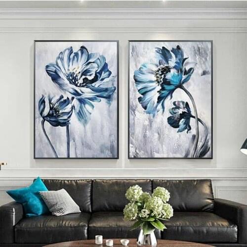 2 pcs diamond painting cross stitch blue flowers full square round drill embroidery rhinestones diamond set for living room art
