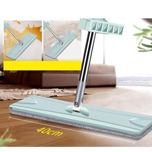 Hands Free Self Wring Squeeze Microfiber Spin Push Mop Clean Tool Mop Pads