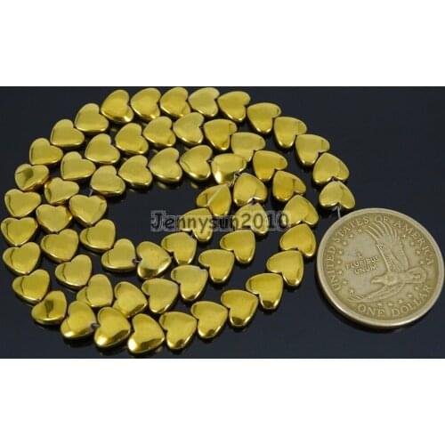 Natural Hematite Gems Stones 8mm Flat Heart Beads Non Magnetic Metallic Gold Jewelry Making 5 Strands/Pack