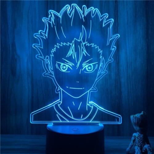 3D Nightlight Anime Haikyuu Shoyo Yu Nishinoya Face Figure 7 Colors Touch Optical Illusion Table Lamp Gift Room Decor Light