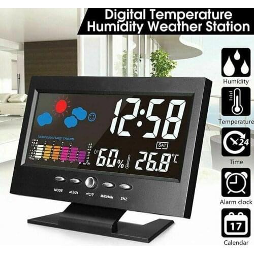 New LED Digital Alarm Clock Snooze Calendar Thermometer Weather Color Display