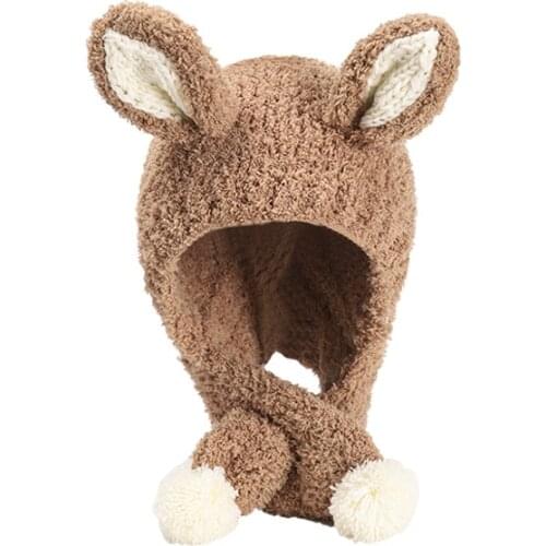 1-4y Newborn Baby Boys & Girls Winter Solid Color Baby Knit Hat Cartoon Cute Ear Hat Winter Scarf Set For Baby Girl Hats Boy Cap