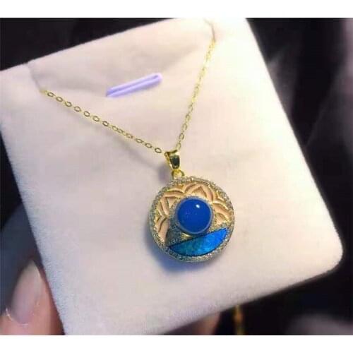 925 sterling silver Mexican Blue Amber necklace luxury jewelry with Opal and Zircon High Quality