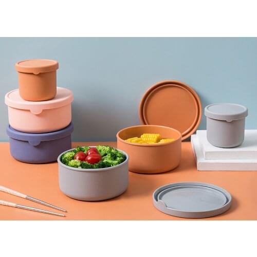 Silicone Lunch Box Fresh-Keeping Box With Lid Bento Fruit Salad Fresh-Keeping Bowl Portable Sealed Round Storage Box Kiechen