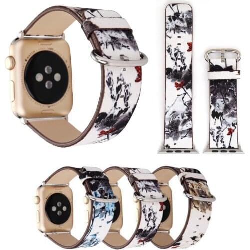 Stylish Replacement Leather Strap for Apple Watch iWatch Series 3 2 1 Band China Landscape Scenery Painting Watchbands 38mm 42mm