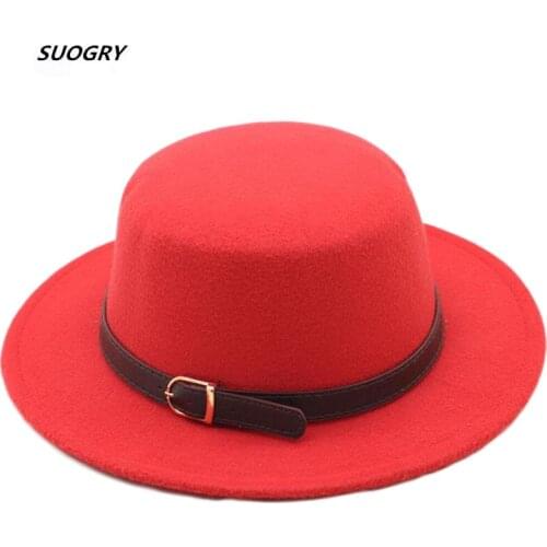 SUOGRY Womens Wool Felt Boater Dome Oval Flat Top Bowler Porkpie Hat Belt Buckle