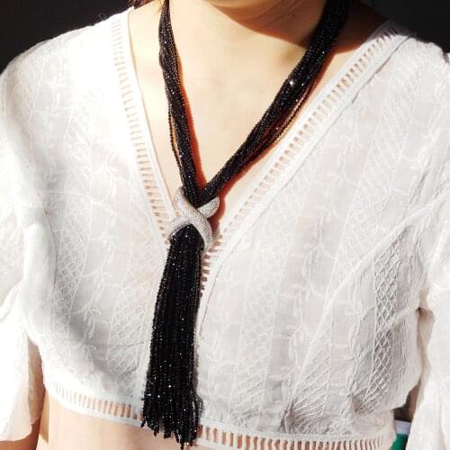 Lii Ji Bling Necklace Real Gemstone Spinel Tassels Statement Necklace 50cm Mutil Strand Big Vintage Jewelry