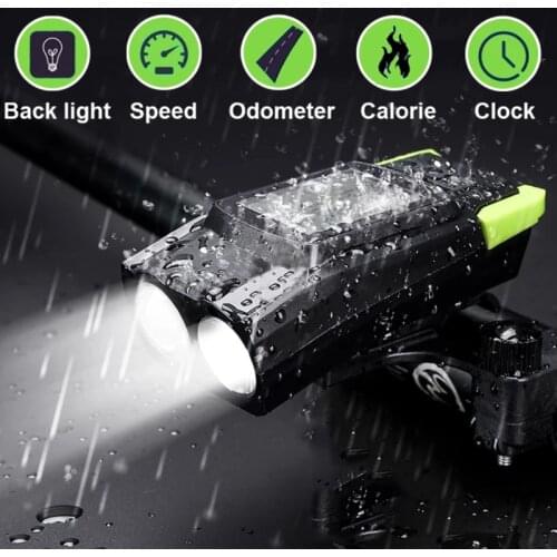 3 in 1 Bike Light Bicycle Computer Speedometer USB Charge LED Front Lights Cycling Horn Headlight IPX6 Waterproof Riding Lamp