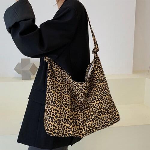 Vintage Leopard Tote Bag For Women Cavans Handbag Large Capacity Shoulder Bag Casual Female Shopping Tote Bag Lady Handle Bag