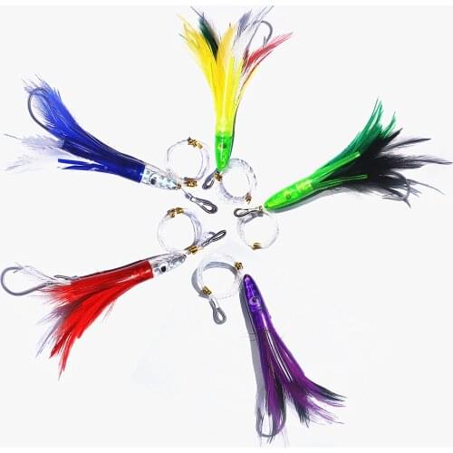5pcs 6" / 15.6cm Feather Trolling Skirt Tuna Lure for Big Game Fishing Rigged Marlin with Stainless Steel Hook Assorted Colors