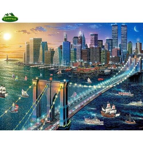 YUMEART 5D DIY Diamond Painting "sunset bridge Embroidery Full Square Diamond Cross Stitch Rhinestone Mosaic Decor Gift