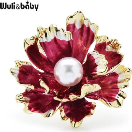 Wuli&baby 4 Colors Enamel Simulated-pearl Flower Brooche Pins Women Fashion Jewelry Badge Gift Peony Brooches