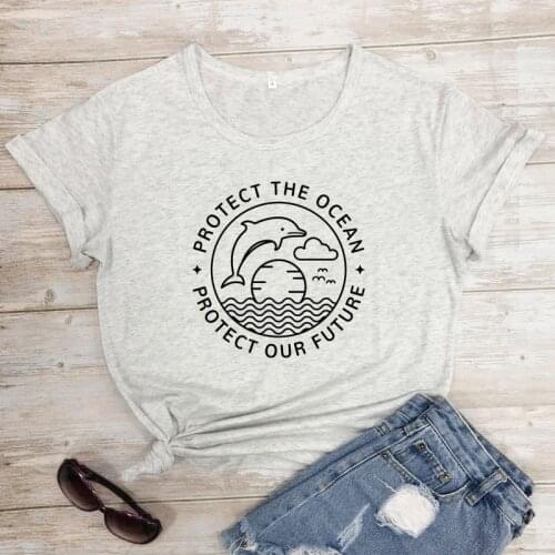 Protect The Ocean Protect Our Future Eco T-shirt Vintage Women Short Sleeve Ethical Tshirt Aesthetic Summer Vegan Tees Tops