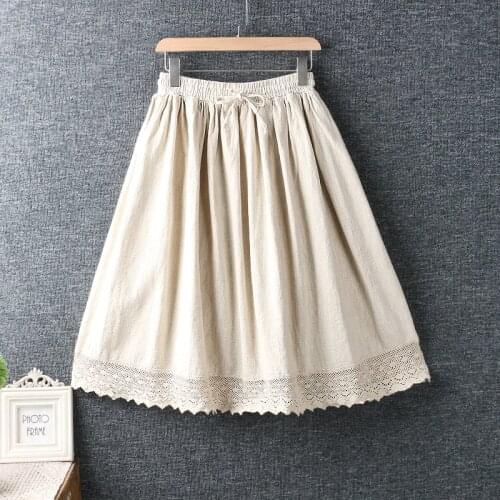 2020 new Spring Women Skirt Japan Style Fresh Embroidery Cotton and linen Loose Literary Skirt Women