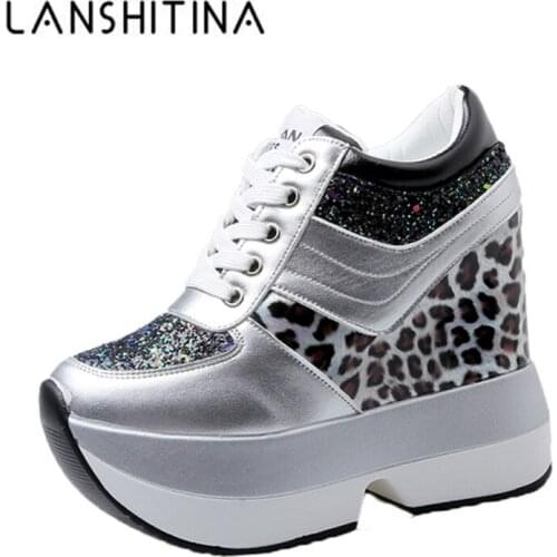 Women Ankle Boots 2020 Autumn High Platform Sneakers Height Increasi Leather Shoes 10CM High Heel Boots Trainers Leopard Boots
