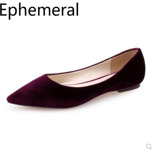 Ladies Elegant Plus Size 33-46 Nubuck Leather Flock Pointed Toe Square No Heels Shoes Women Slip-Ons Stilettos Cinderella Blue