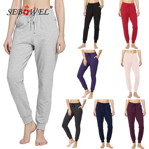 SEBOWEL 2020 Woman Casual Cotton Drawstring Pants Female Skinny Elastic Waist Sweatpants Ladies Jogging Trousers with Pockets