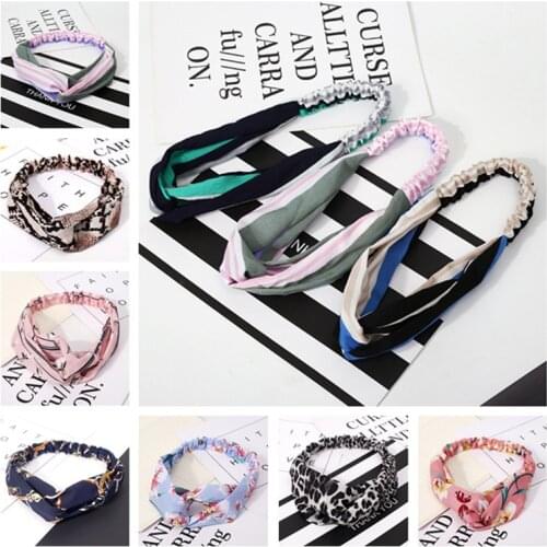 Womens hair bands girls cross elastic printing headbands bohemian face washing sports solid hair turban headgear