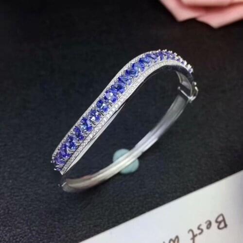 Natural blue tanzanite Bangles Natural gemstone Luxury array wave Bangles S925 silver bracelet women anniversary gift jewelry
