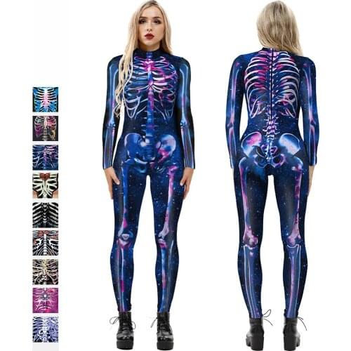 NEW Halloween Festival Clothing For Women Adult Nightclub Gogo Dancer Stage Jumpsuit Skeleton Horror Cosplay Bodysuit DWY6217