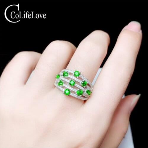 CoLife Jewelry Natural Chrome Diopside Ring for Woman 9 Pieces VVS Grade Natural Diopside Silver Jewelry Birthday Gift for Woman