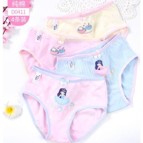 A box of 4PCS Girl underwear cotton Japan cute mid-waist triangle student girl underwear soft kids underwear girls teen panties