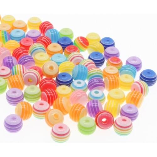 CHONGAI 50Pcs Translucent Resin Spacer Beads Round Beads Stripe Spacer Beads For Jewelry Making DIY Bracelet Necklace Accessorie