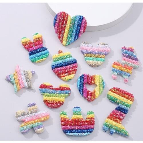6pcs Bling Sequin Pipe Rainbow Heart Applique for DIY Clothes Crafts Decor Headwear Hairpin Bow Accessories Patches