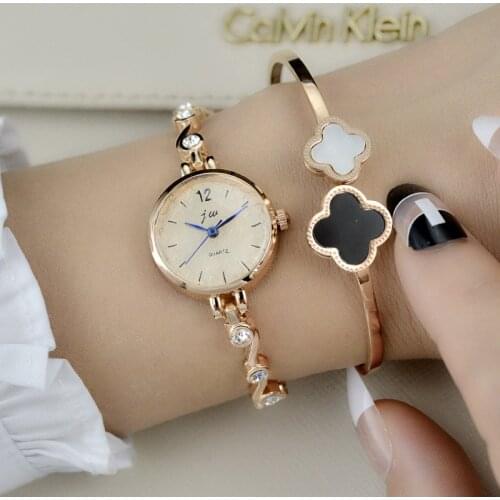 Fashion Jw Top Brand Small Dial Rose Gold Silver Women Wrist Chain Bracelet Watches With Elegant Stone Quartz Dress Wristwatches