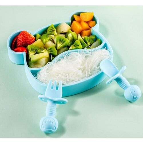 Children Tableware Cartoon Shape Division Design BPA Free Feeding Dish Spoon Fork Set Kids Dinnerware Food Plate Baby Utensils