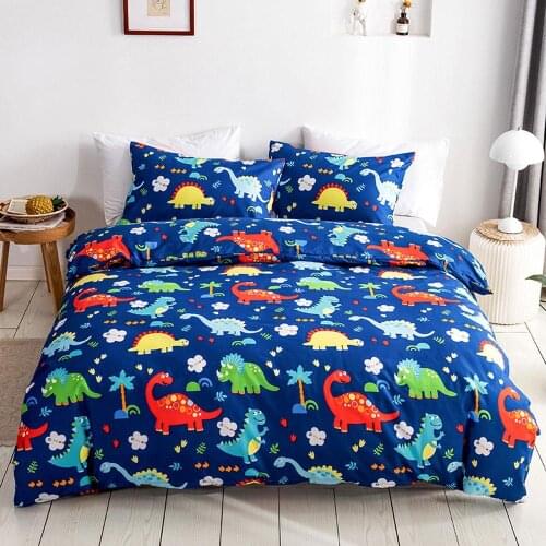 Kids Duvet Cover Set Cute Bedding Comforter Covers with Pillowcases Cartoon Dinosaur Soft Boys Home Textile Twin Queen King Size