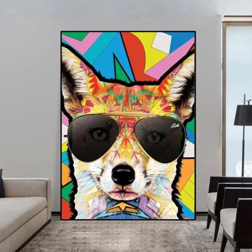 Graffiti Colorful Funny Art Cartoon Animal Cat Dog Canvas Art Posters and Print Canvas Painting Wall for Living Room Home Decor