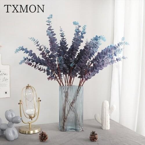 Ins Net Red Simulation Eucalyptus Leaf Artificial Flower Plastic 3 Branches Candy Color Eucalyptus Wedding Flower Arrangement